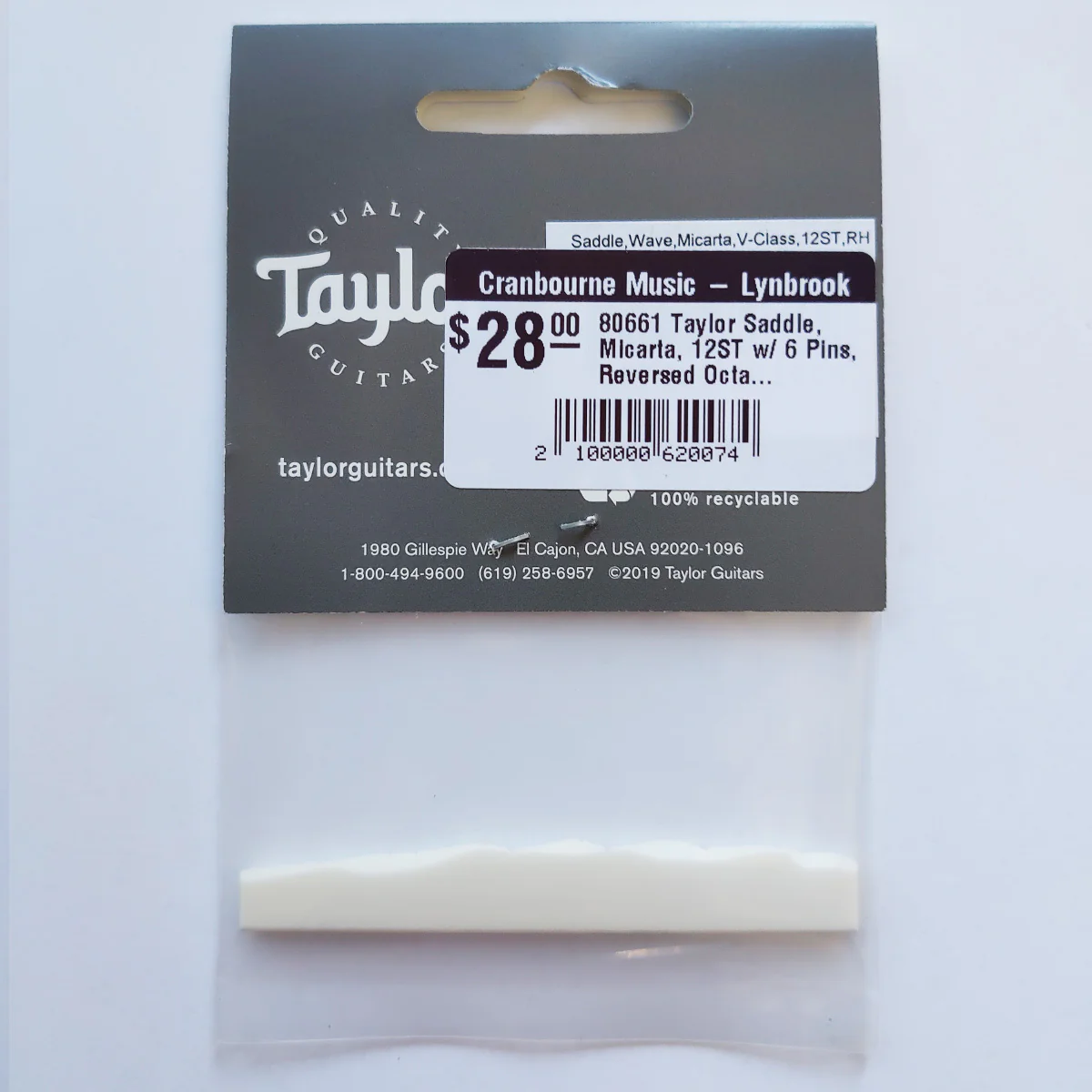 80661 Taylor Saddle, Micarta, Reversed Octaves, RH - Image 2