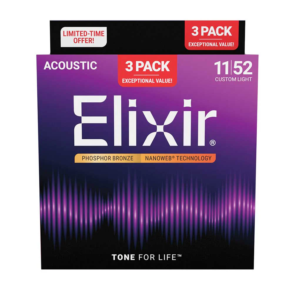ELIXIR 3 Pack Nanoweb 11-52 Phosphor Bronze