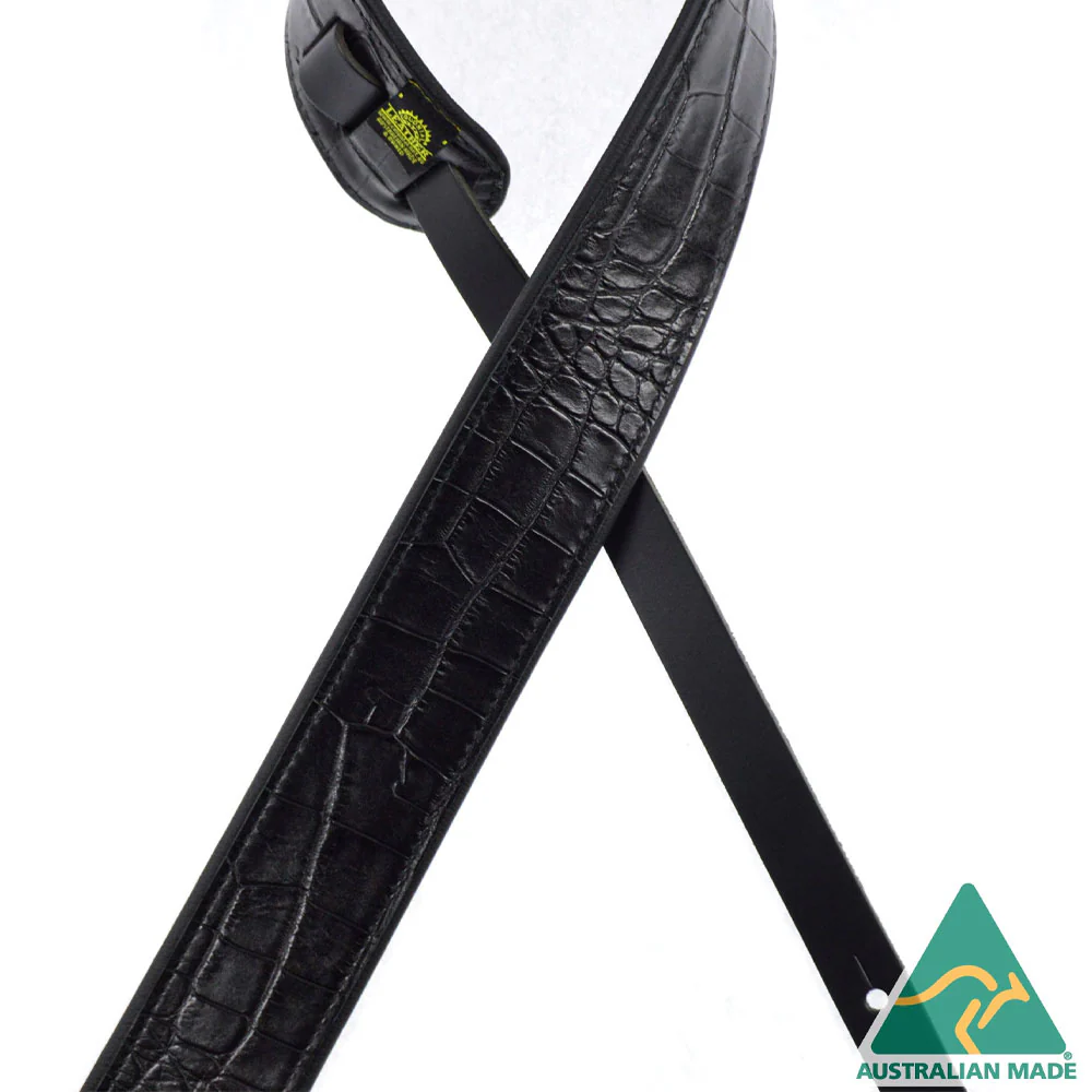 COLONIAL LEATHER 2.5″ Wide Croc Embossed Leather With Black Leather Back Guitar Strap - Image 2