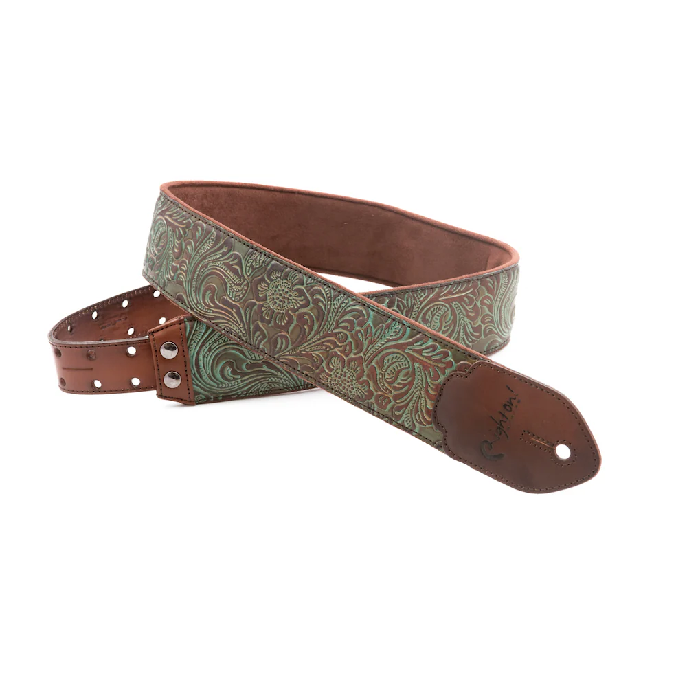 Right On Straps LEATHERCRAFT Blackguard Teal Guitar Strap
